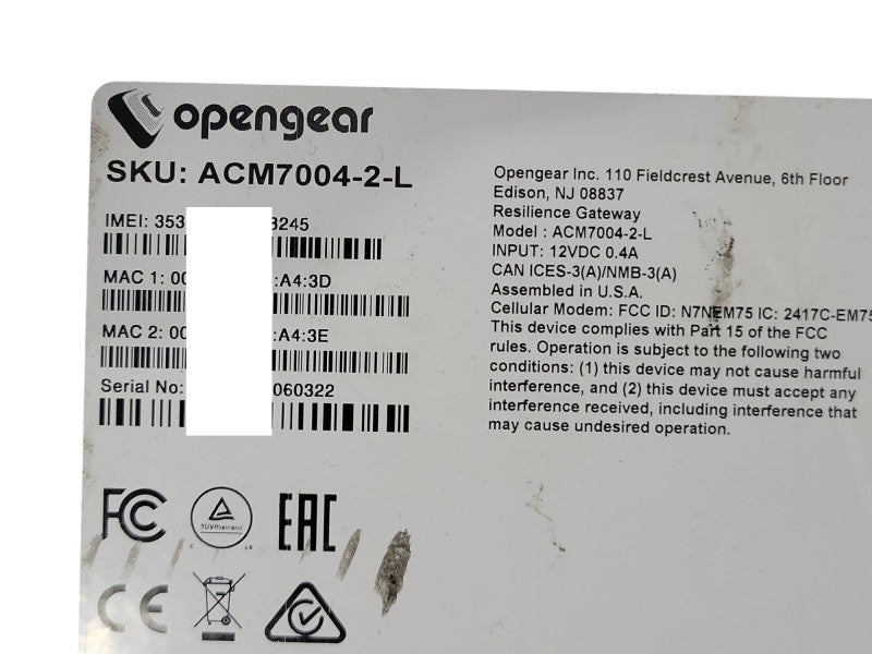 Opengear ACM7004-2-L Resilience Gateway 4G-LTE Cellular Modem, READ _