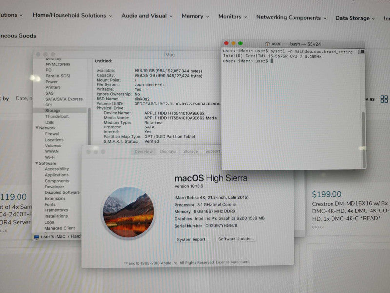 Apple iMac 4K 21.5" 2015 i5-5675R Iris Pro Graphics 6200 8GB RAM 1TB HDD
