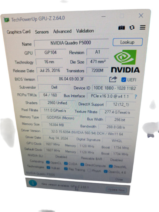 NVIDIA QUADRO P5000 16GB PCIE %
