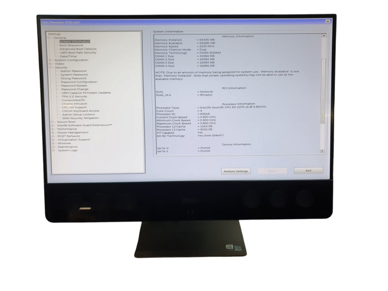 DELL PRECISION 5720 AIO E3-1275 v6 64GB RAM, 27" 4K - No HDD