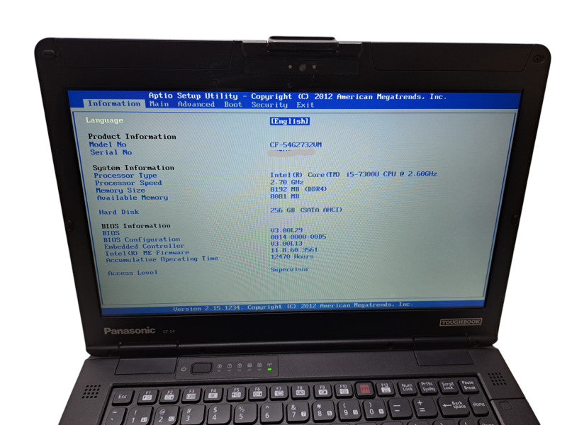 Panasonic Toughbook CF-54 | i5-7300U @2.60GHz, 8GB RAM, 256GB M.2, 12470HRS  Lap200
