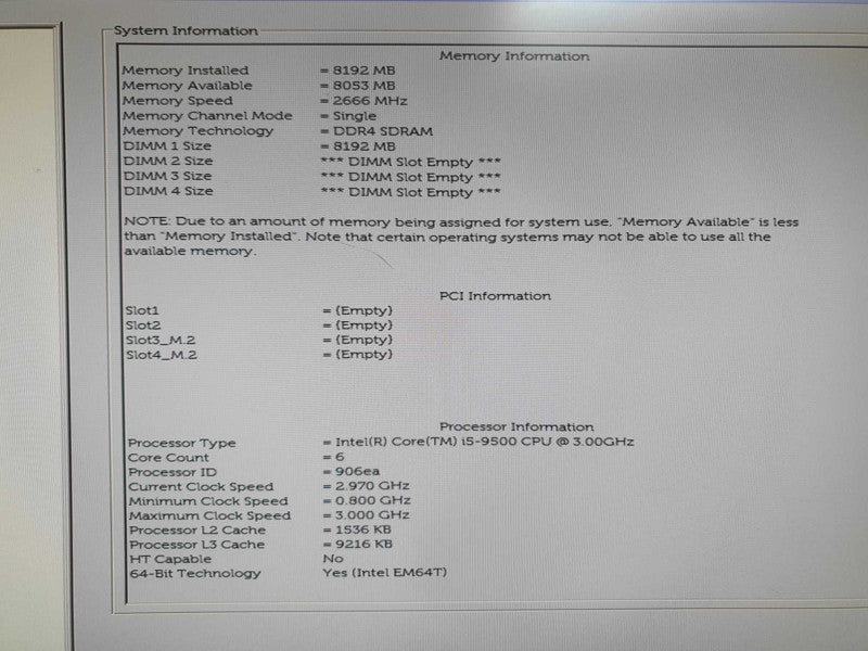 Dell OptiPlex 7070 SFF i5-9500 3.00GHz 8GB RAM - No HDD