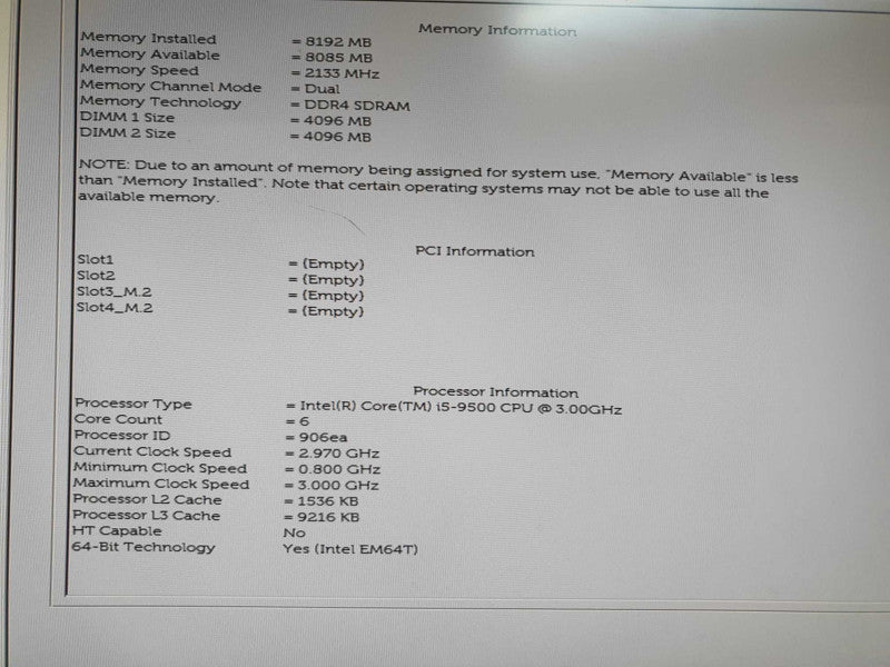 Dell Optiplex 3070 SFF i5-9500 3.00GHz 8GB RAM - No HDD