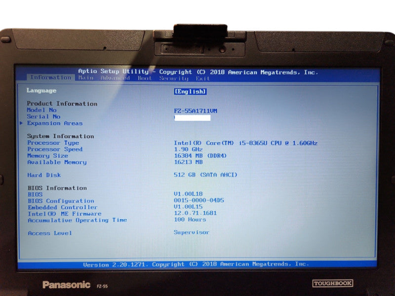 Panasonic Toughbook FZ-55, i5-8365U 1.60GHz, 16GB DDR4, 512GB M.2, 100HRS  Lap200