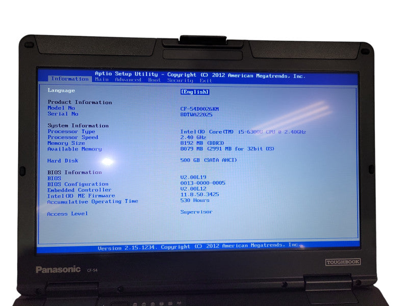 Panasonic ToughBook CF-54 i5-6300U@2.4GHz 8GB RAM 256GB SSD 530Hrs ! Lap200