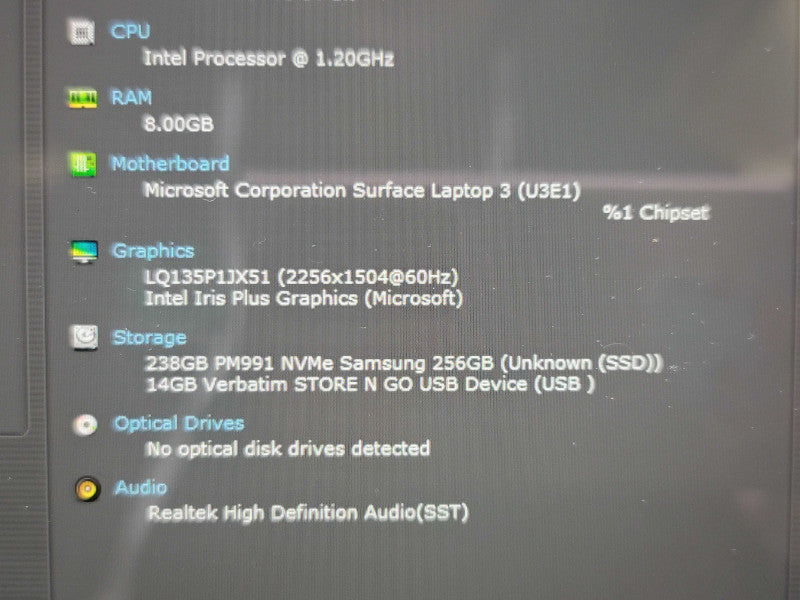 Microsoft Surface Laptop 3 1868 i5-1035G7 8GB RAM 256GB SSD PARTS/REPAIR β BudLap