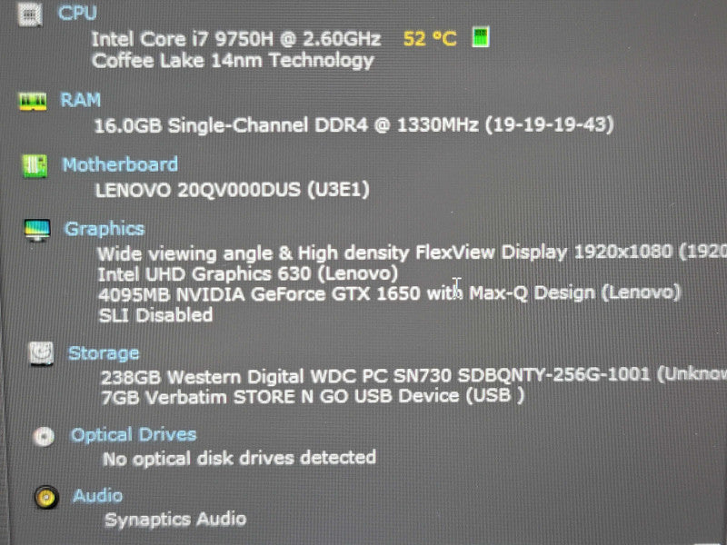 Lenovo ThinkPad X1 Extreme i7-9750H 16GB RAM GTX 1650 256GB SSD  β Lap200