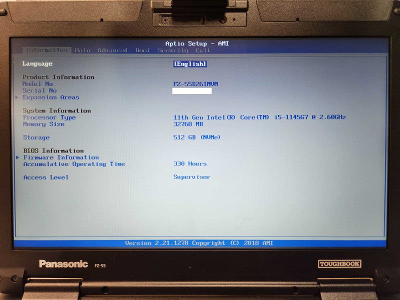 Panasonic Toughbook FZ-55, i5-1145G7, 32GB DDR4, 512GB NVMe 330HRS +PWR  Lap200
