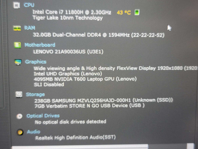 Lenovo ThinkPad P15v i7-11800H 32GB DDR4 T600 256GB SSD  β Lap200