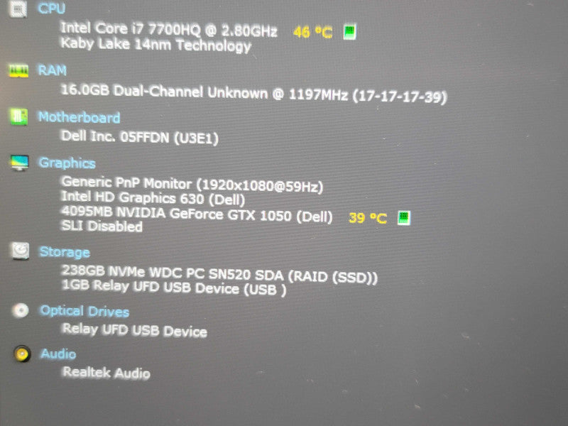 Dell Precision 5520 i7-7700HQ 16GB DDR4 GTX 1050 256GB SSD READ  β Lap200