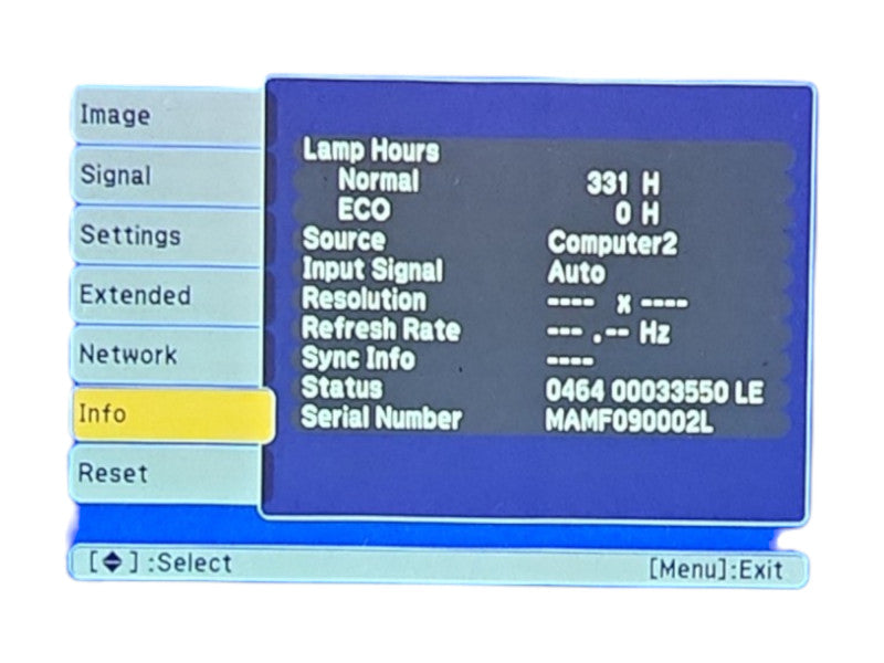 Epson H314A PowerLite 1925W 3LCD WXGA HDMI Projector 331 Lamp Hours
