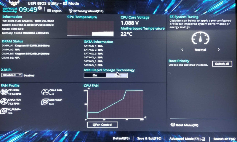 Custom PC,TUF Z370 Gaming, Intel i3-8100 CPU 3.60GHz -16GB RAM - NO HDD
