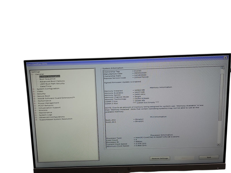 Dell OptiPlex 3070 Mini i3 - 9100T @ 3.10GHz 16GB DDR4 θ
