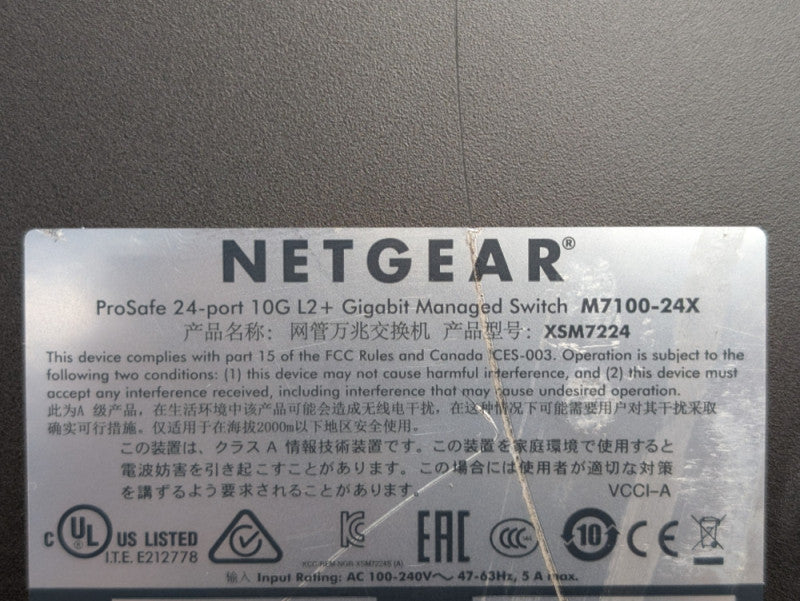 NETGEAR 10Gb Switch M7100-24X - ProSafe 24-port RJ45 10G L2+ Managed Switch -