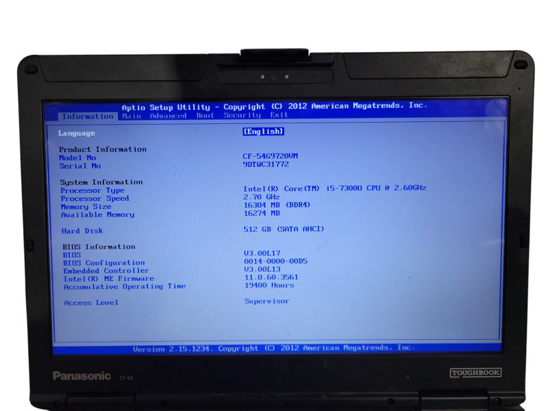 Panasonic Toughbook CF-54 | i5-7300U @2.60GHz, 16GB RAM, 512GB HDD 19400HR ! Lap200