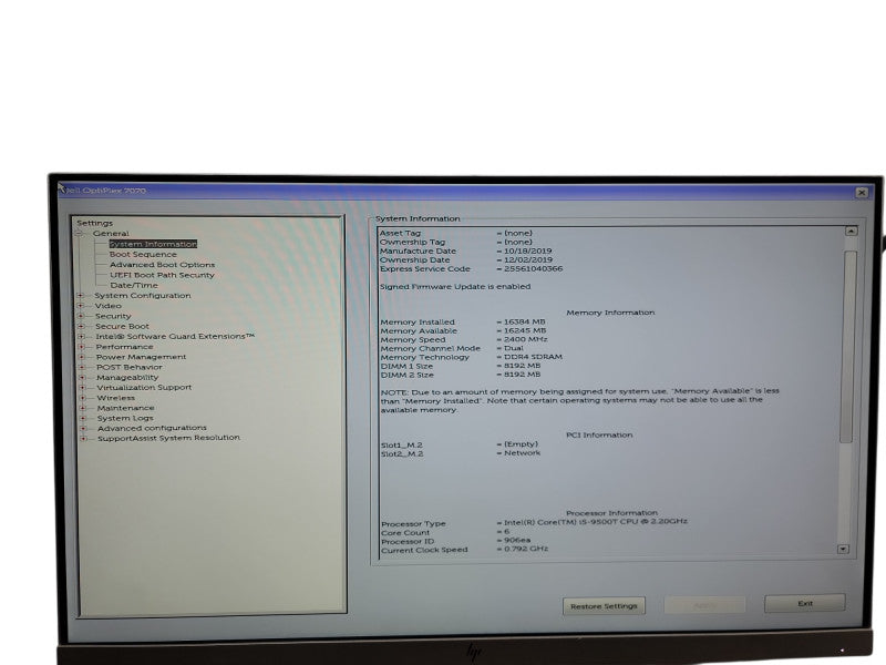 Dell OptiPlex 7070 Micro  i5 - 9500T @ 2.20GHz 16GB DDR4 Ram θ