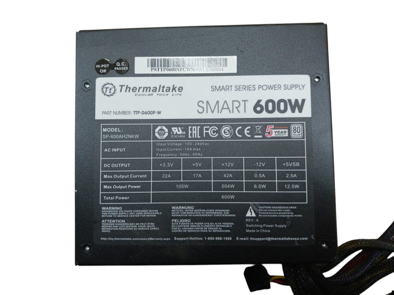 Thermaltake Smart 600W Smart Series 80 PLUS SP-600AH2NKW Power Supply