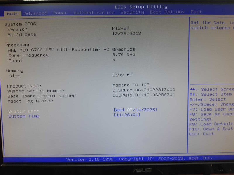 Aspire Acer Tower Desktop AMD A10-7600 3.7GHz 8GB DDR3 NO HDD