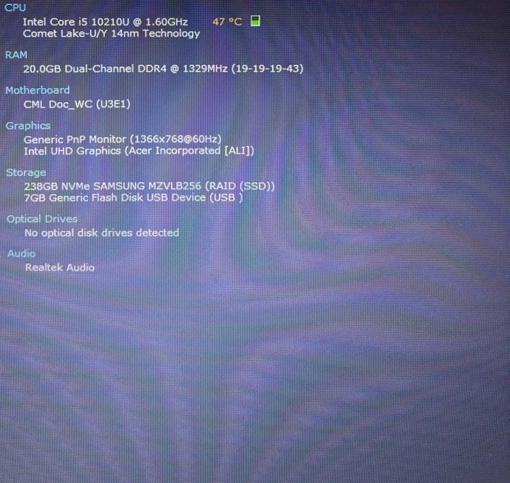 Acer ASPIRE  A515-54 Core i5-10210U@1.6GHz 16GB RAM 256GB SSD  Lap200