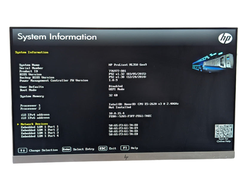 HP ProLiant ML350 Gen9 1x Xeon E5-2620v3 2.40Ghz, 32GB RAM, P440ar 2x PSU -