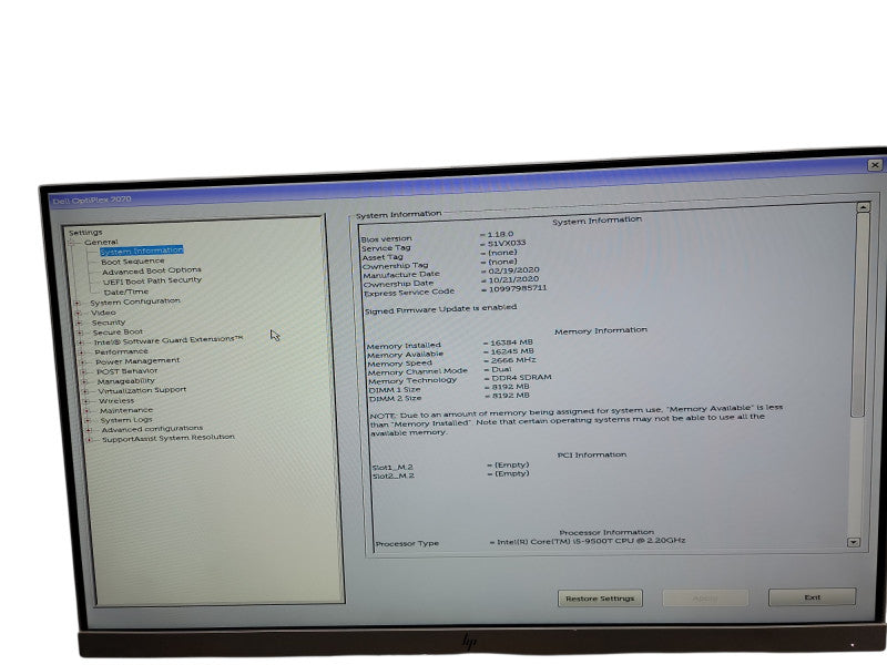 Dell Optiplex 7070 Micro i5 - 9500T @ 2.20GHz 16GB DDR4 Ram θ