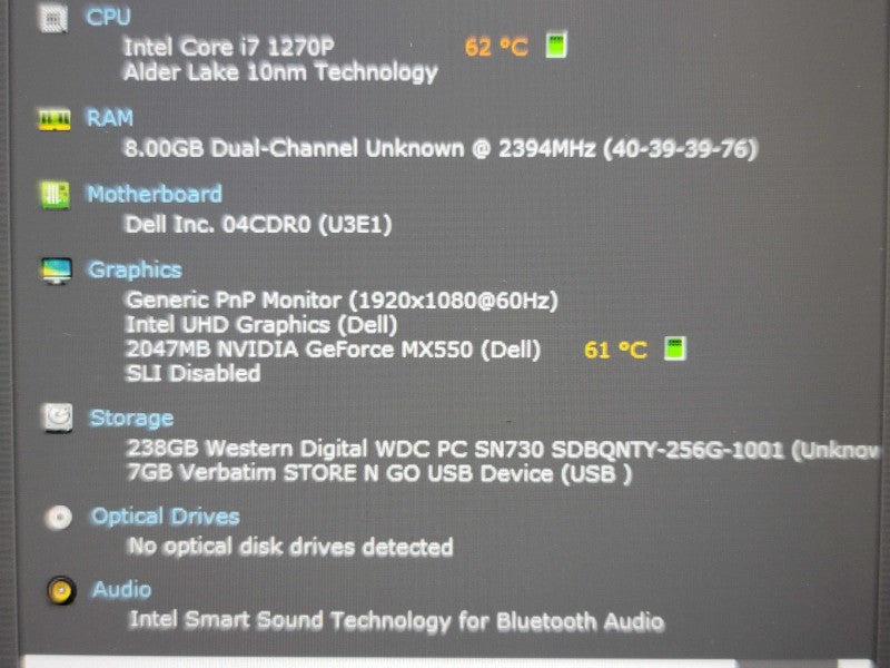 Dell Latitude 5431 i7-1270P 8GB DDR5 MX550 256GB SSD READ β Lap200