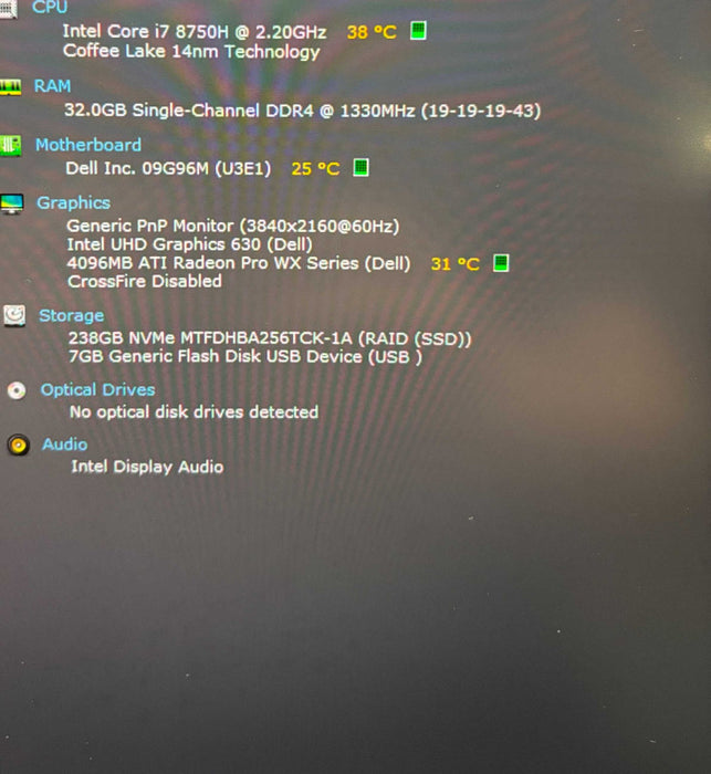 Dell Precision 7730 4K i7-8750H Radeon Pro WX4150 4GB GPU 32GB 256SSD READ  Lap200
