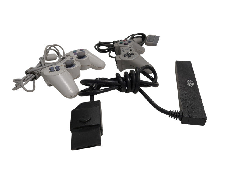 Playstation Controllers Bundle of 2 PS1 Controllers & a MultiPort Adaptor   =