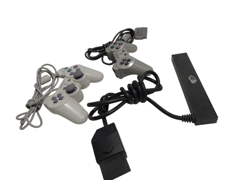 Playstation Controllers Bundle of 2 PS1 Controllers & a MultiPort Adaptor   =