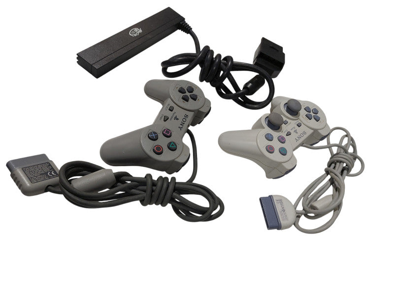 Playstation Controllers Bundle of 2 PS1 Controllers & a MultiPort Adaptor   =