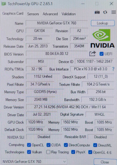MSI Nvidia GEForce GTX 760 2GB GDDR5 Video Card  _