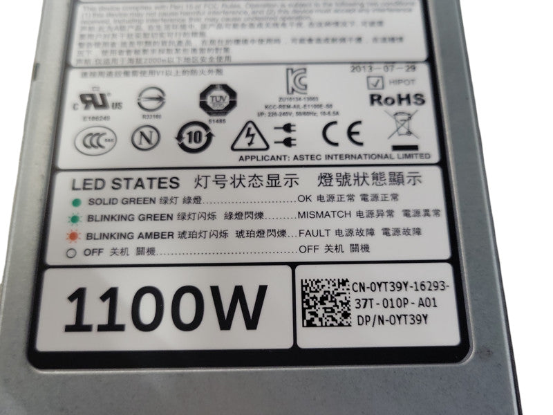 Dell PowerEdge R620 R720 1100W Server Power Supply PSU 0GDPF3/0YT39Y Q_
