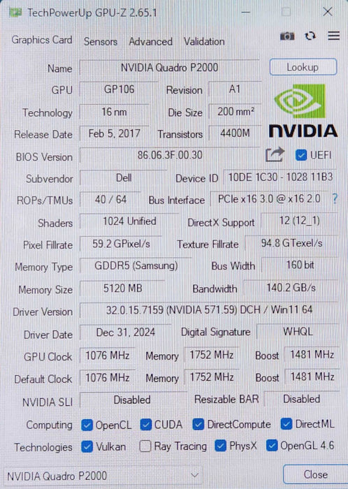 NVIDIA Quadro P2000 5GB GDDR5 Graphics Card, 4x DisplayPort