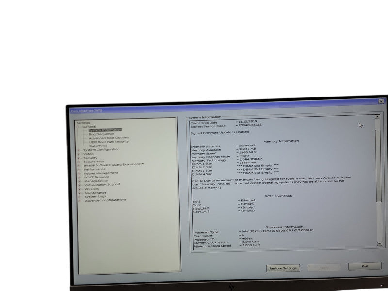 Dell Optiplex 7070 SFF i5 - 9500 @ 3.00GHz 16GB DDR4 Ram   Qθ