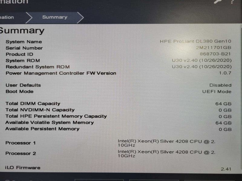 HP ProLiant DL380 Gen10 2U - 2x Xeon Silver 4208 64GB DDR4 P408i-a SR Gen10 !