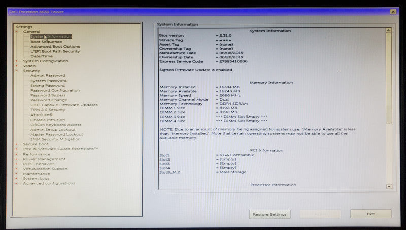 Dell Precision 3630 Xeon E-2146G 16GB DDR4 K2200 256GB NVMe