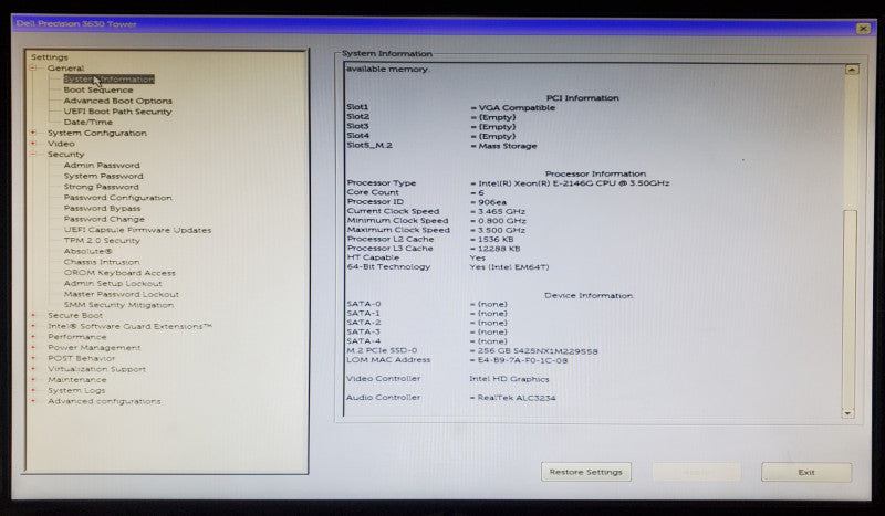 Dell Precision 3630 Xeon E-2146G 16GB DDR4 K2200 256GB NVMe