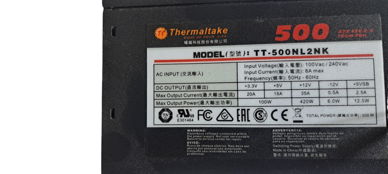 Thermaltake 500W ATX Power Supply PSU Model TT-500NL2NK