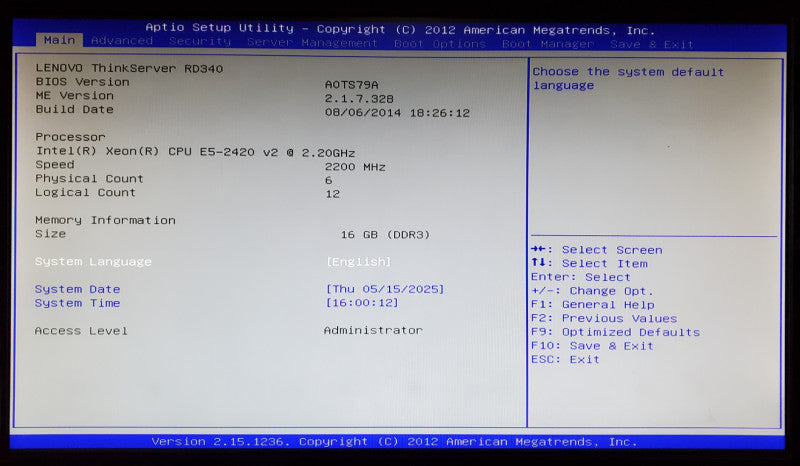 Lenovo ThinkServer RD340 1x Xeon E5-2420 v2 16GB DDR3 9240-8i - No HDD