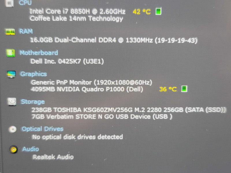 Dell Precision 7530 i7-8850H 16GB RAM Quadro P1000 256GB SSD READ  β Lap200