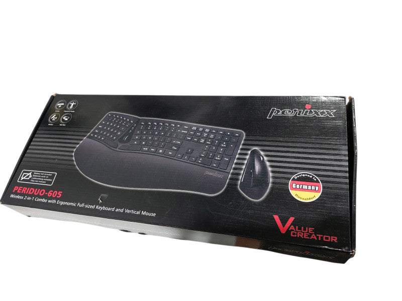 Perixx Periduo-605 Wireless 2 in 1 Combo with Ergonomic Full-Sized Keyboard =