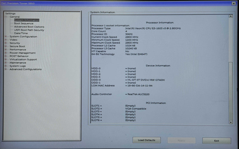 Dell Precision T5810, Xeon E5-1603 v3 2.80GHz, 64GB DDR4, K2200, 685W PSU