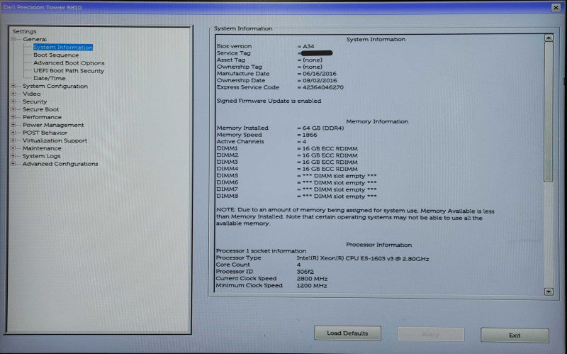 Dell Precision T5810, Xeon E5-1603 v3 2.80GHz, 64GB DDR4, K2200, 685W PSU
