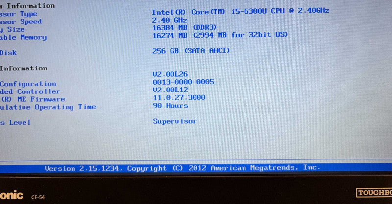 Panasonic ToughBook CF-54 i5-6300U@2.4GHz 16G RAM 256GB SSD 90Hrs. READ