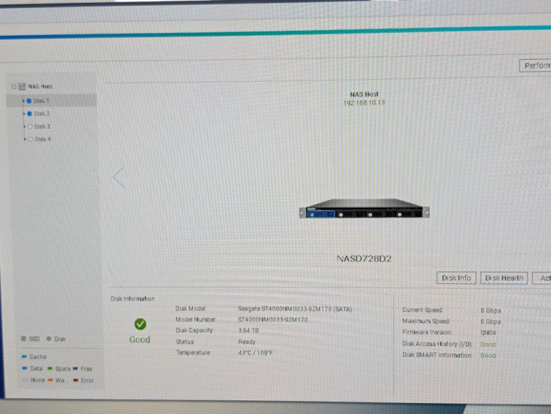 QNAP TS-469U-RP 4 Bay 3.5 inch NAS 2x PSU 2x 4TB HDDs Intel D2701  -