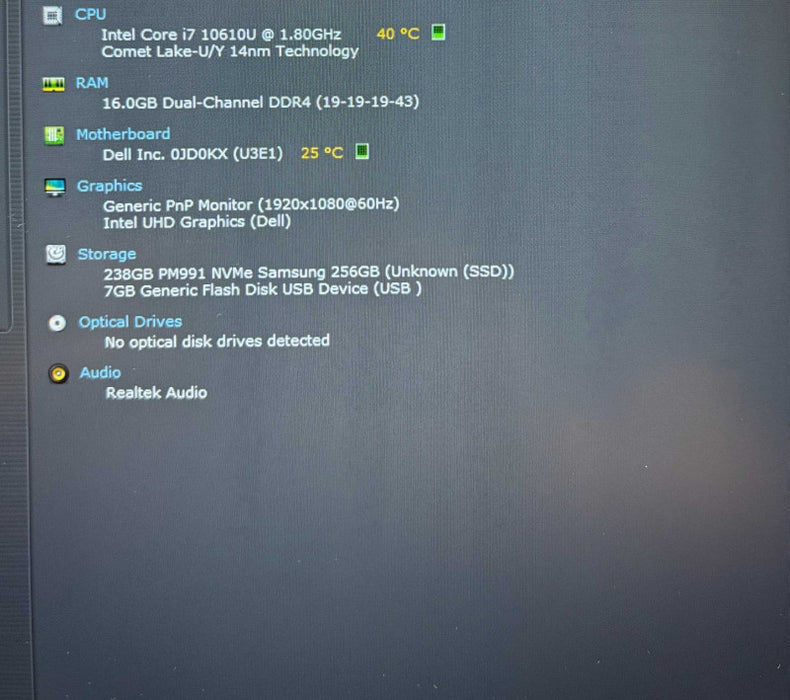 Dell Latitude 5510 Core i7-10610U@1.8GHz 16GB RAM 256GB SSD READ  Lap200