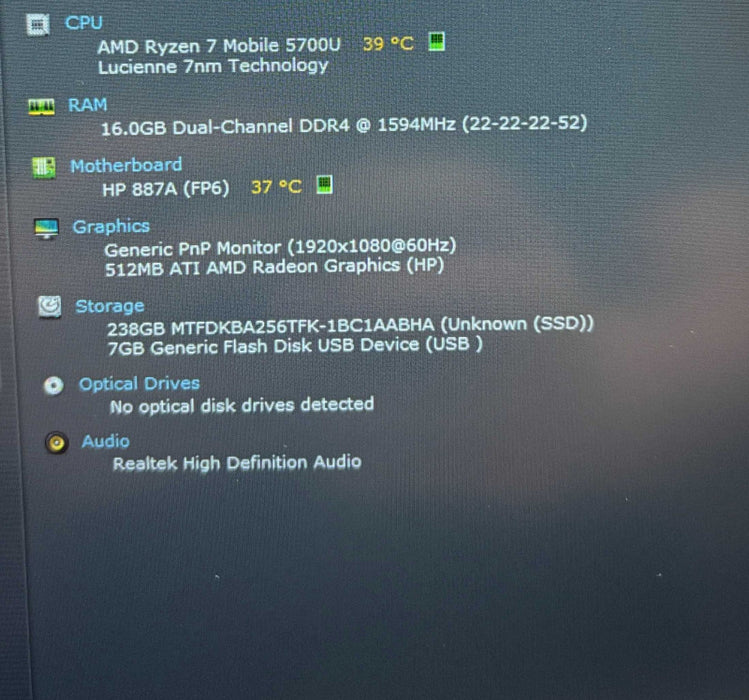 HP Laptop 15 AMD Ryzen 7 5700U 16GB RAM 256GB SSD  Lap200