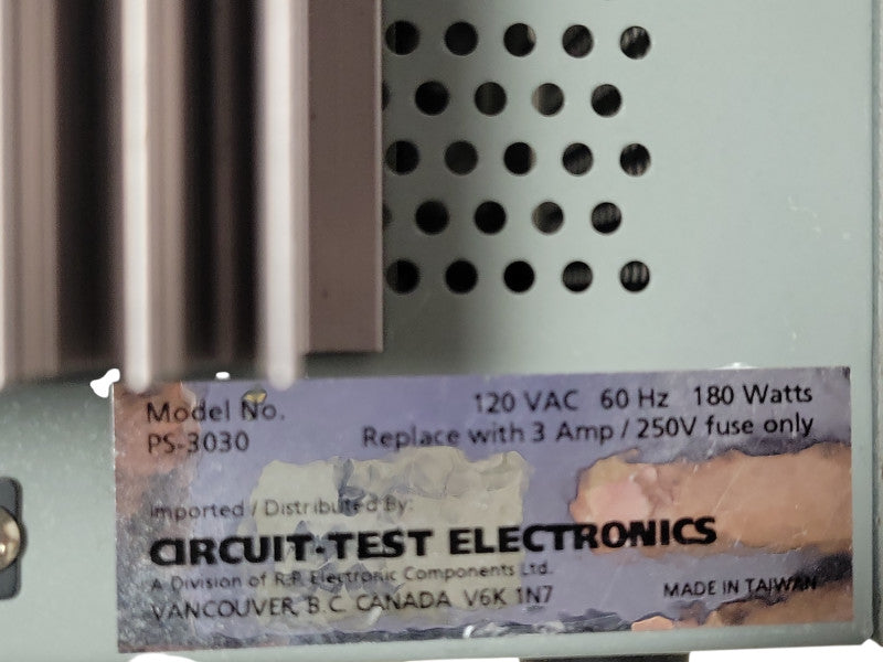 Circuit test electronics PS3030 30V 3 Amp regulated DC Power supply, READ _