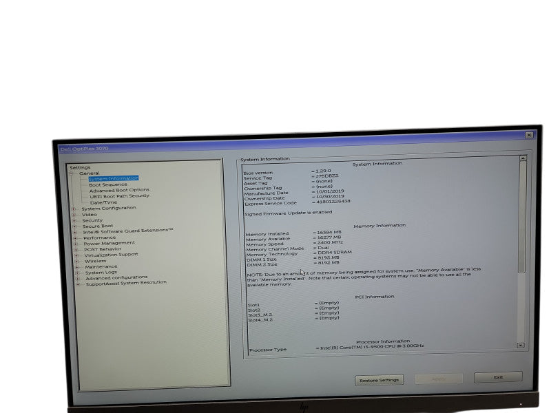 Dell Optilex SFF 3070 i5 - 9500 @ 3.00GHz 16GB DDR4 Ram Qθ