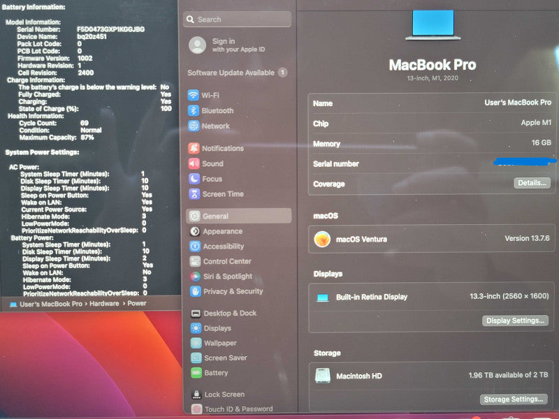 Apple MacBook Pro A2338 13", 2020 M1 16GB RAM 2TB SSD  β